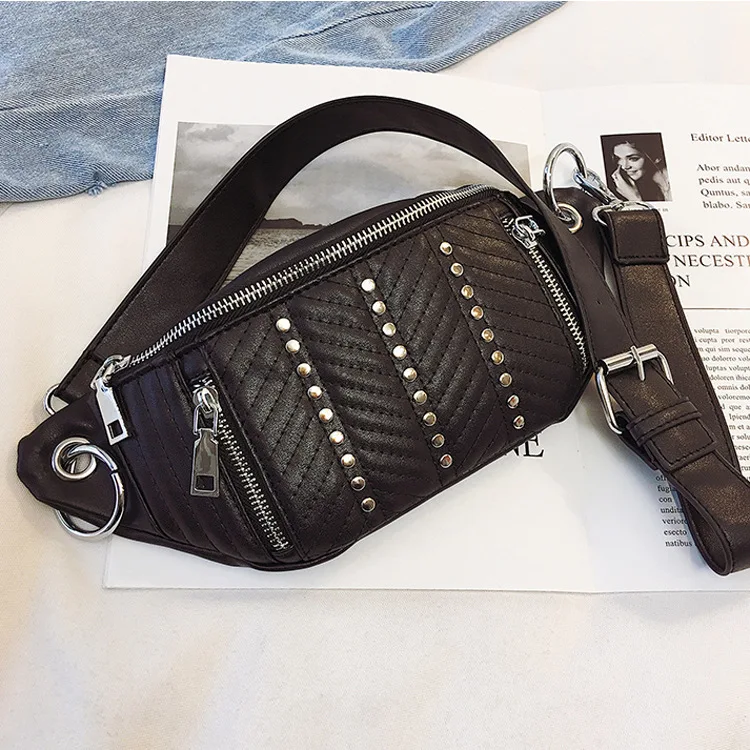 SXCNN Повседневная брендовая поясная сумка модные женские сумки-мессенджеры Большая вместительная сумка на плечо с заклепками стильная сумка из искусственной кожи через плечо сумка для денег - Цвет: black