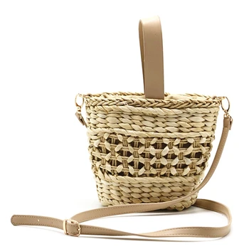 

Bohemian Style Fashionable Handmade Handbag Simple Natural Straw Bag Crossbody Woven Beach Bag For Women Beige