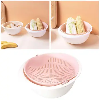 

1pc Kitchen Drain Basket Bowl Double Sink Basket Strainer Kitchen Vegetable Basket Fruit Washing Double Rotating Basket Dra D4U5