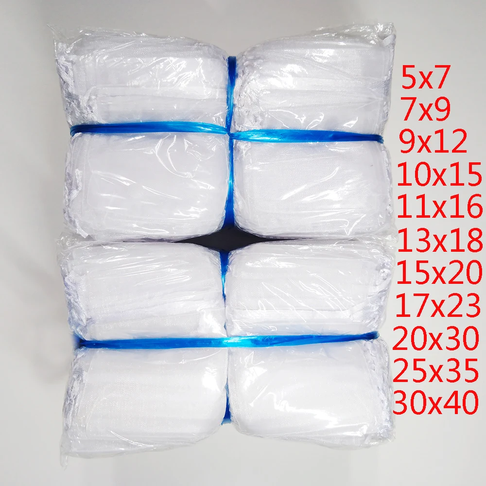 도매 1000 개 5x7 7x9 9x12 10x15 11x16 13x18 15x20 17x23 20x30 25x35 30x40cm 화이트 졸라 매는 끈 Orga..
