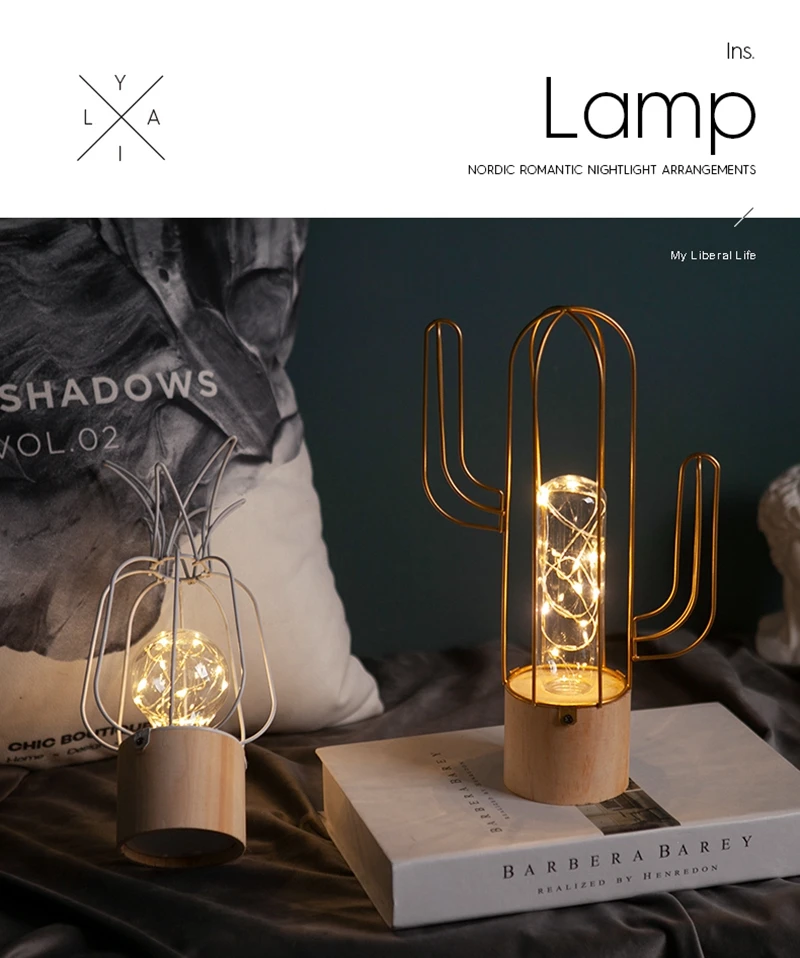 Arte de Ferro Energia da Bateria Luz para Decoração do Quarto Nordic Criativo Cactus Noite Lâmpada Mesa Iluminação Minimalista Ins 7 Cheap Luzes noturnas
