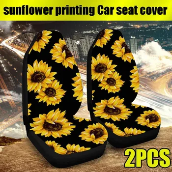 

2PCS Car Seat Cover Universal Auto Sunflower Print Seat Case Polyester Fiber Car Decoration Protector Mat Pad Accessories