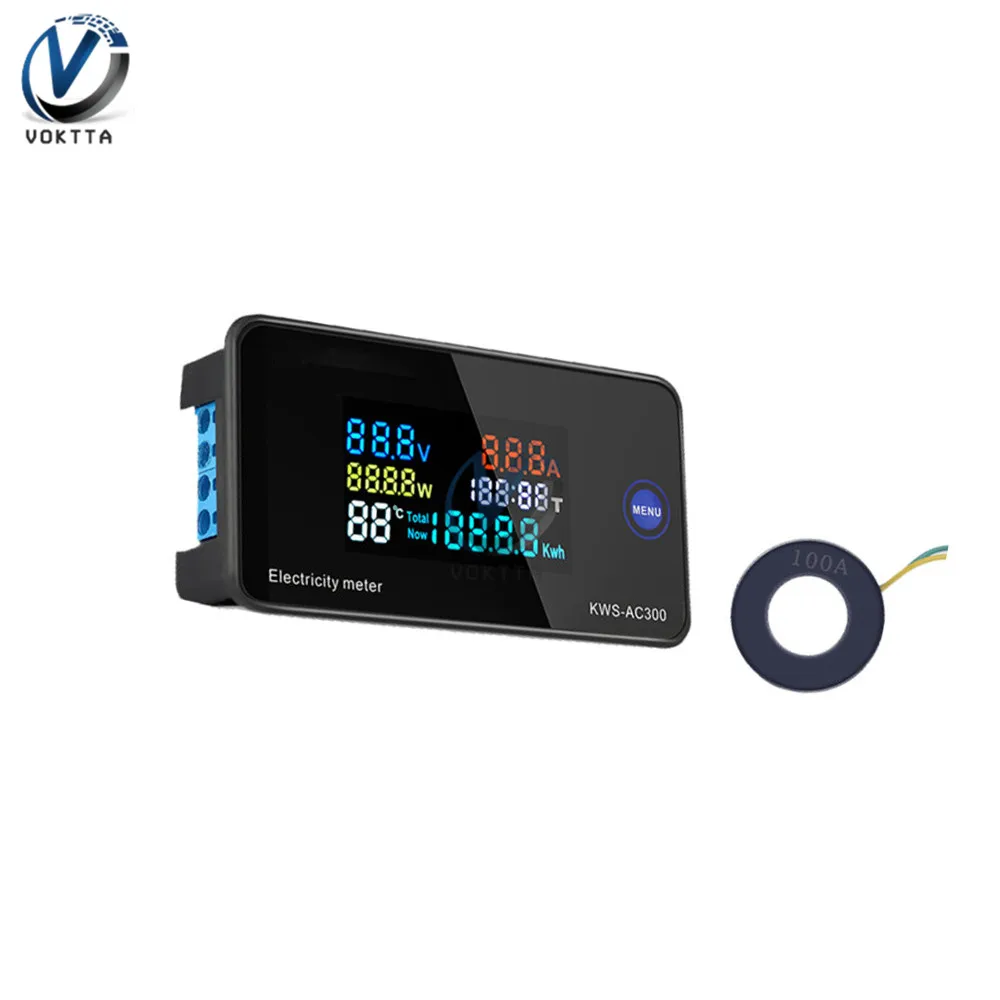 LCD Digital Panel Wattmeter and Energy Power Meter with Voltage, Current, and Frequency Display