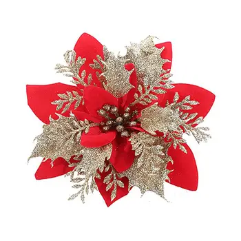 

20PCS Christmas Artificial Flowers Poinsettia Flower Creative Artificial Flower Xmas Tree Flower Decorations Xmas Gift Wholesale