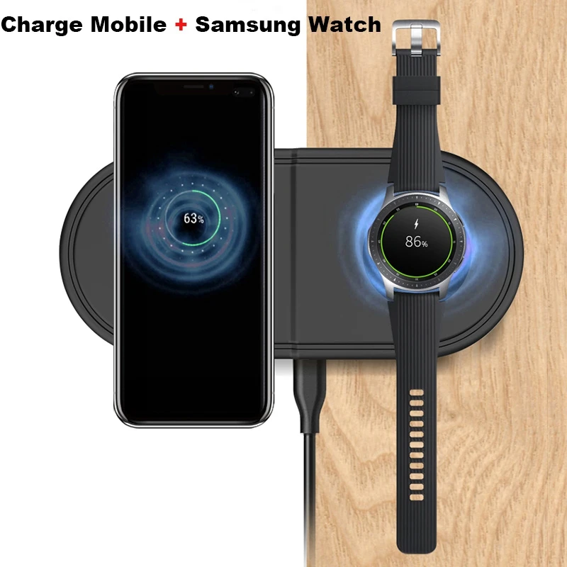 2 в 1 Быстрое беспроводное зарядное устройство QI для samsung Galaxy Buds Watch Active gear S2 S3 S4 Sport мобильный телефон быстрая Беспроводная зарядка