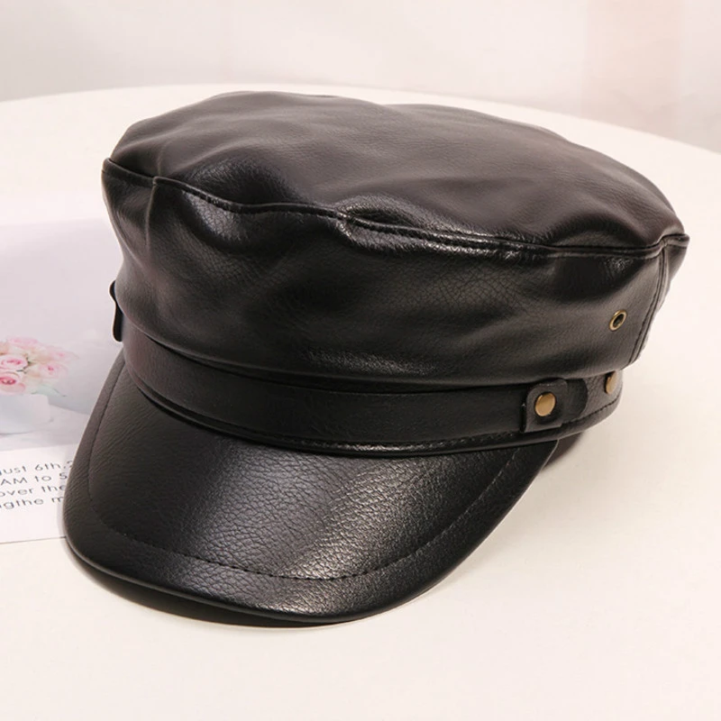 H737 Sombrero militar para mujer, gorra negra de cuero PU coreano, estilo  británico Vintage, Simple, informal, para compras al aire libre, Otoño e  Invierno|Sombreros militares de mujer| - AliExpress