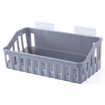 

Bathroom Shelf Wall Mounted Storage Basket Punch Free Storage Rack Shower Organizer Kitchen Storage Holder Gray