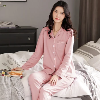 

BZEL Solid Simple Pajamas Set Cotton Sleepwear For Women Comfortable Nighty Turn-Down Collar Pijama Mujer Loose Nightwer Pyjamas