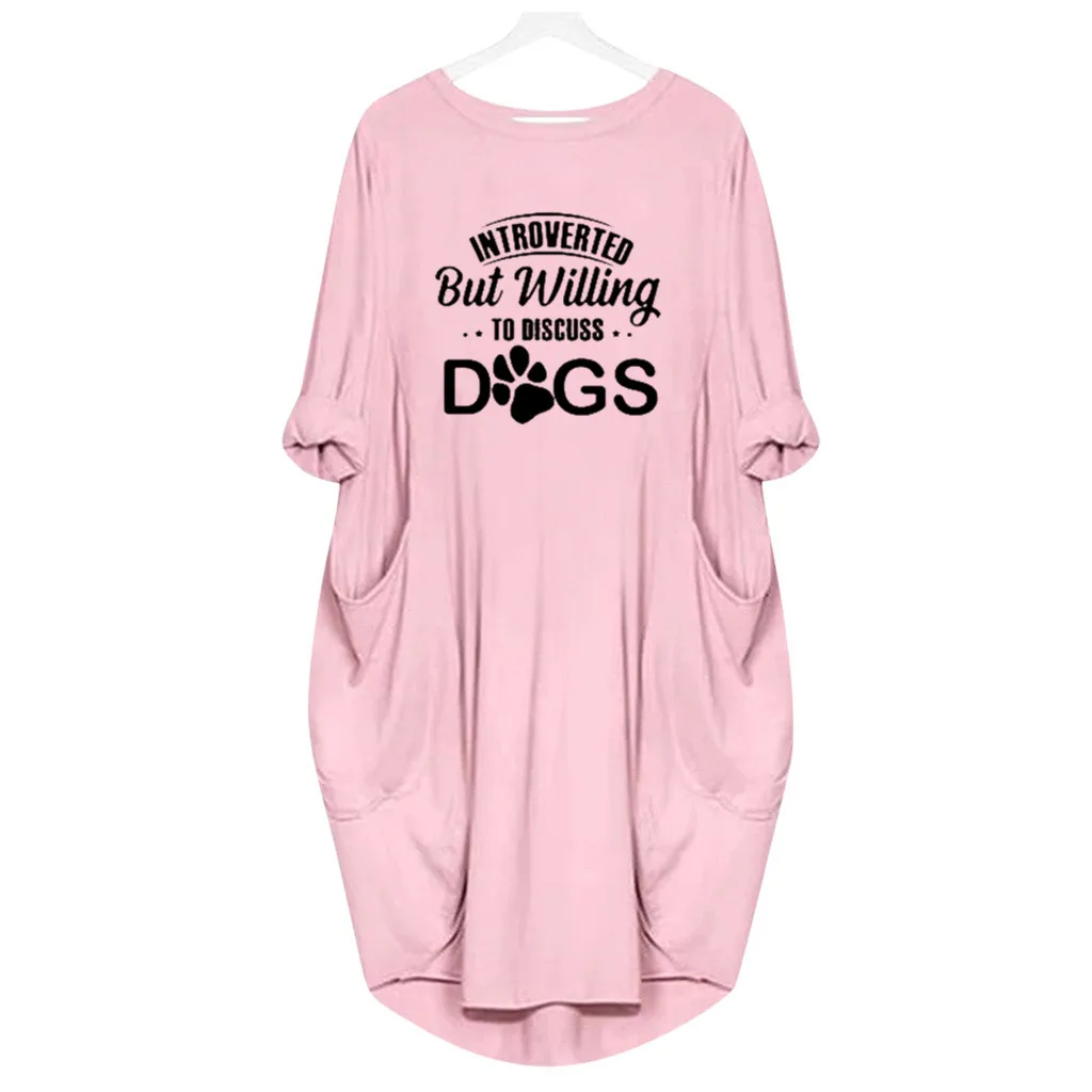 Платье-рубашка с буквенным принтом, женский джемпер, Дамский большой размер, мешковатый пуловер с коротким рукавом и карманом, мини-платья, Повседневный Сарафан