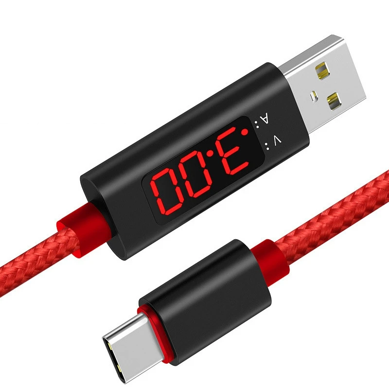 Кабель Micro USB type C для IPHONE xiaomi huawei samsung кабель быстрой зарядки USB C с светодиодный цифровым дисплеем кабель для мобильного телефона - Цвет: red