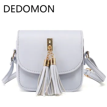 

New Arrival Women Female PU Leather Shoulder Bag Tassel Simple Fashion Ladies Candy Color Tassel Tote Mini Handbag Popular