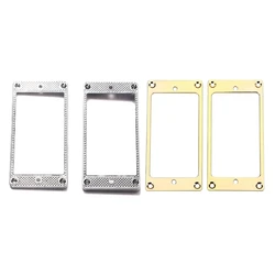 2Pcs Metal Flat Humbucker Cover Guitar Pickup Frame Mounting Ring & 2Pcs Humbucker Pickup Ring Metal Curved Bottom Frame