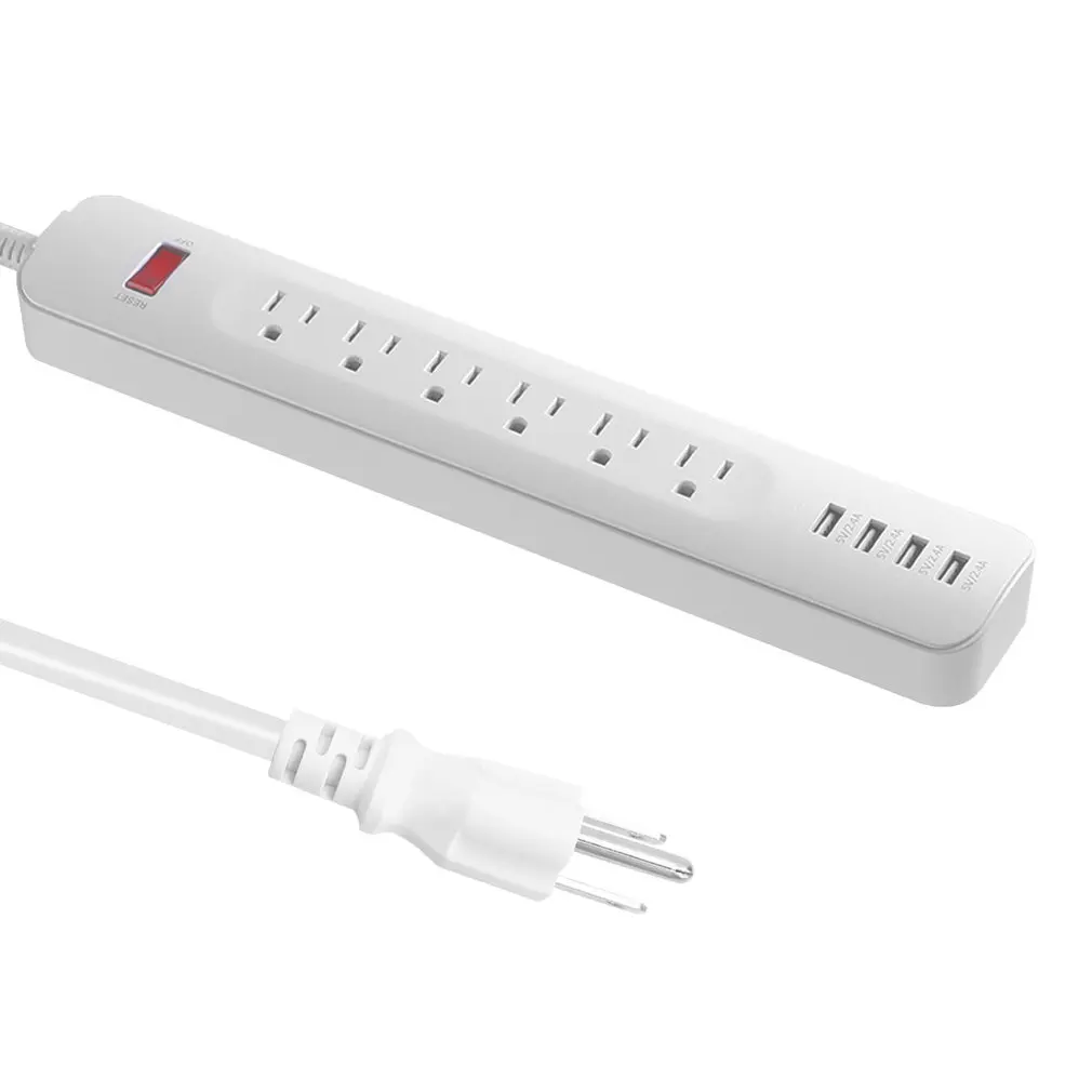 Черный и белый компактный и легкий USB блок питания с 6 розетками переменного тока и 4 интеллектуальными 5 В/2,4 А usb зарядными портами YA18WS-6AU4U