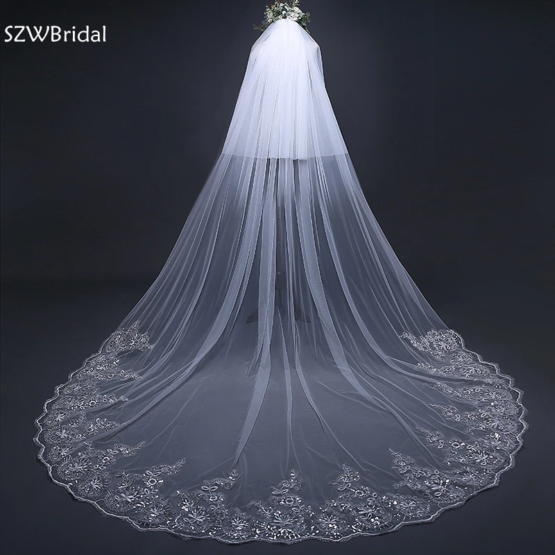 New Arrival White Ivory 2 layers Wedding Veils Long Lace Edge Bridal Veil 2021 Accessories Bride Veu | Свадьбы и торжества