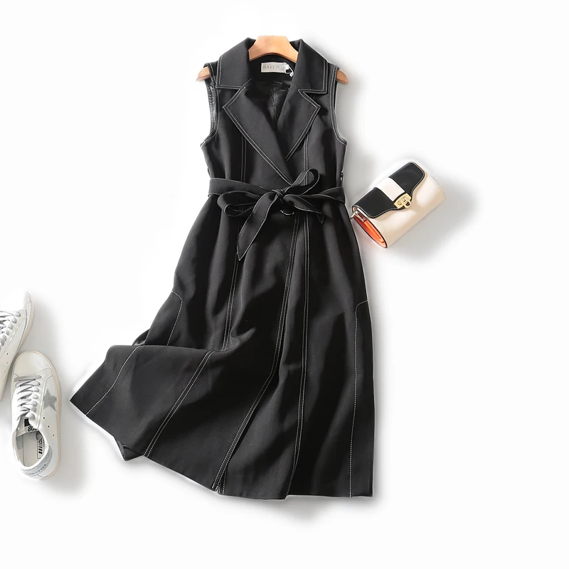 2019 темпераментный дизайн открытая линия костюм воротник выше колена длинный