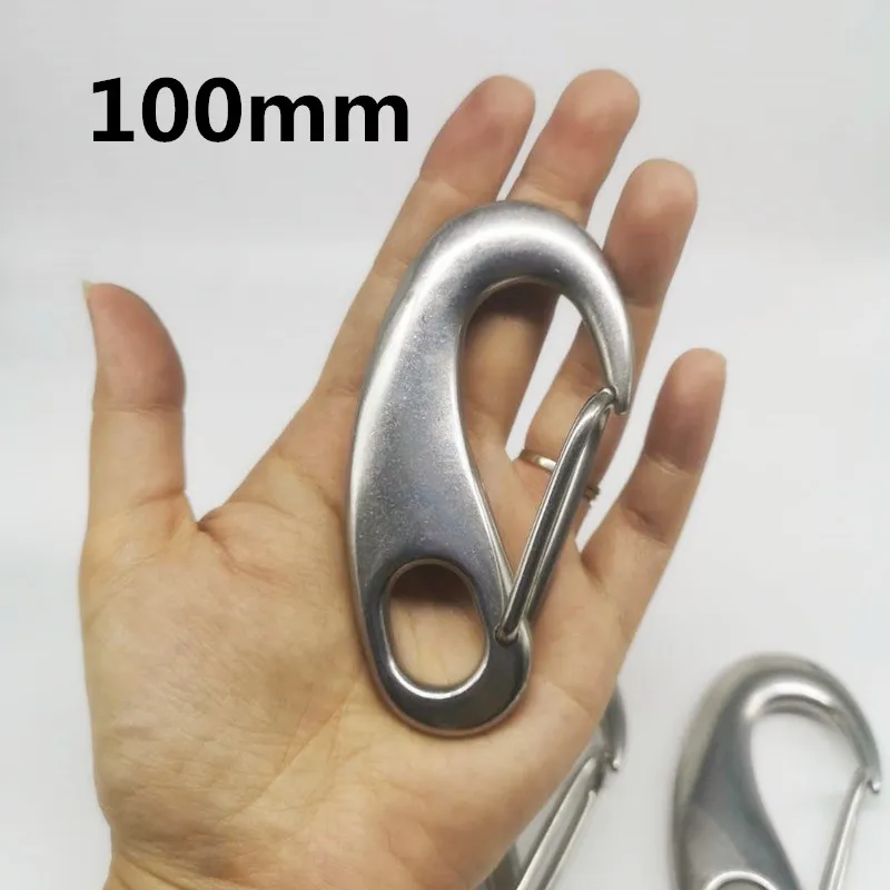 4PCS 304 Stainless Steel 100MM Gate Spring Snap Hook Clip High Polished Spring Egg Shape Snap Hook 1 metal stainless steel 304 swivel snap hook trigger clip silver keychain carabiner bag hardware