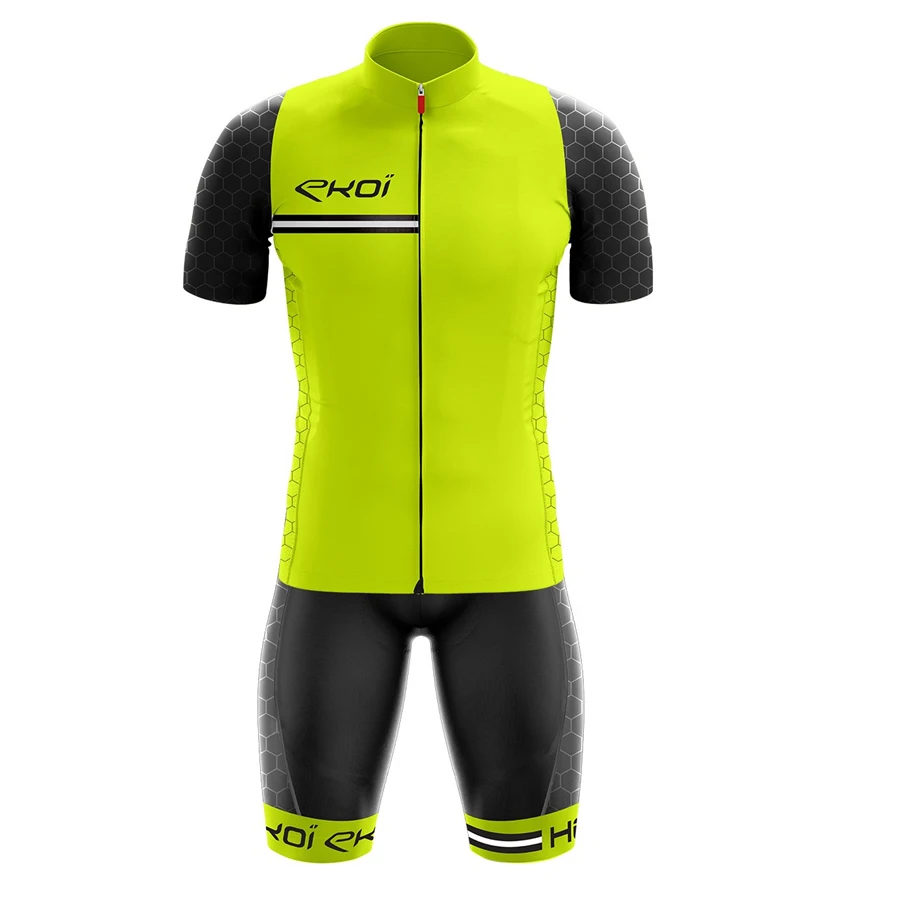 

EKOI pro team men's cycling jersey suit outdoor short sleeve cycle set ciclismo bib shorts mtb ropa high quality pocket zipper