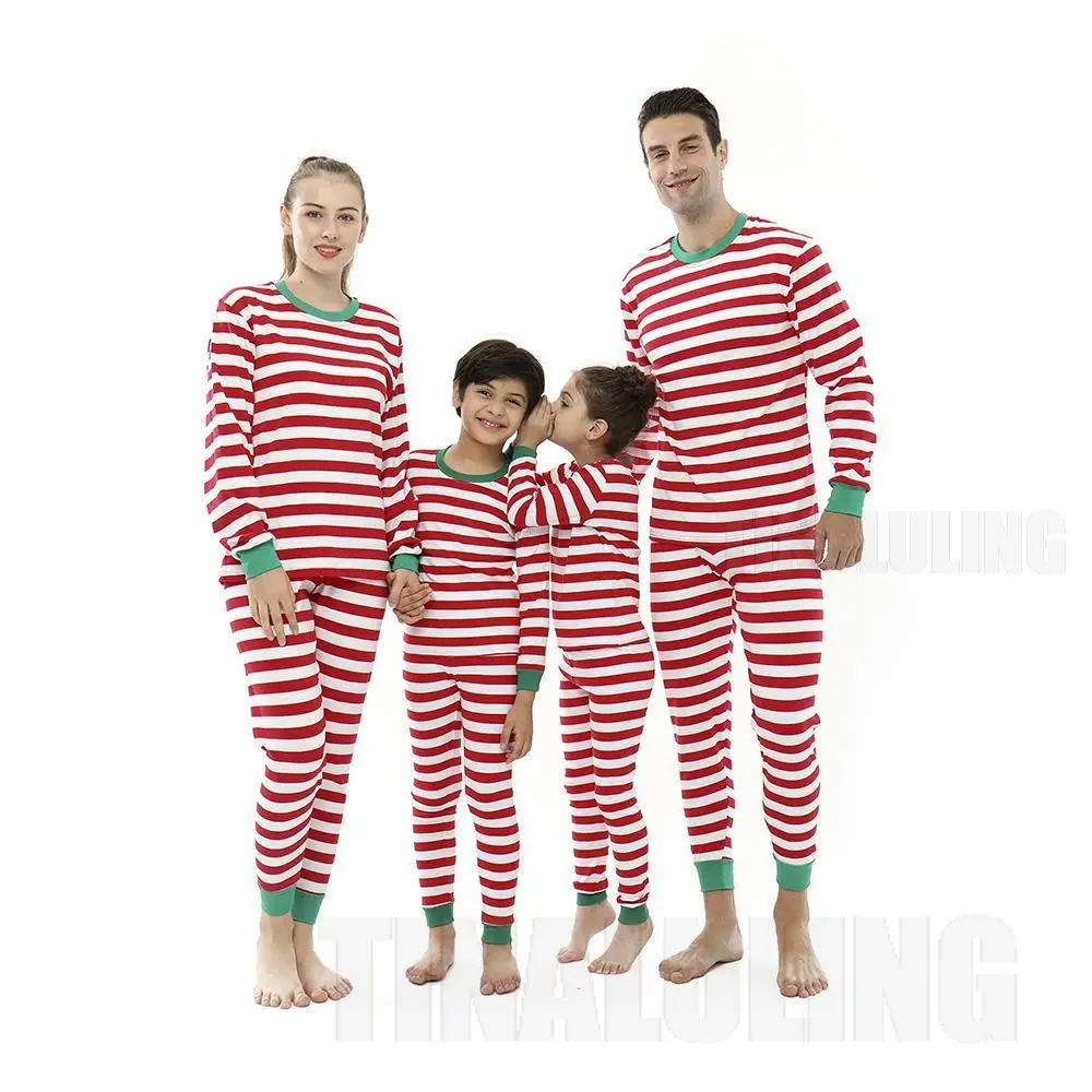 Winter Family Look Christmas Nightwear Christmas Printed Homewear Father Mother Kids Pajamas Red White Stripe Matching Outfits