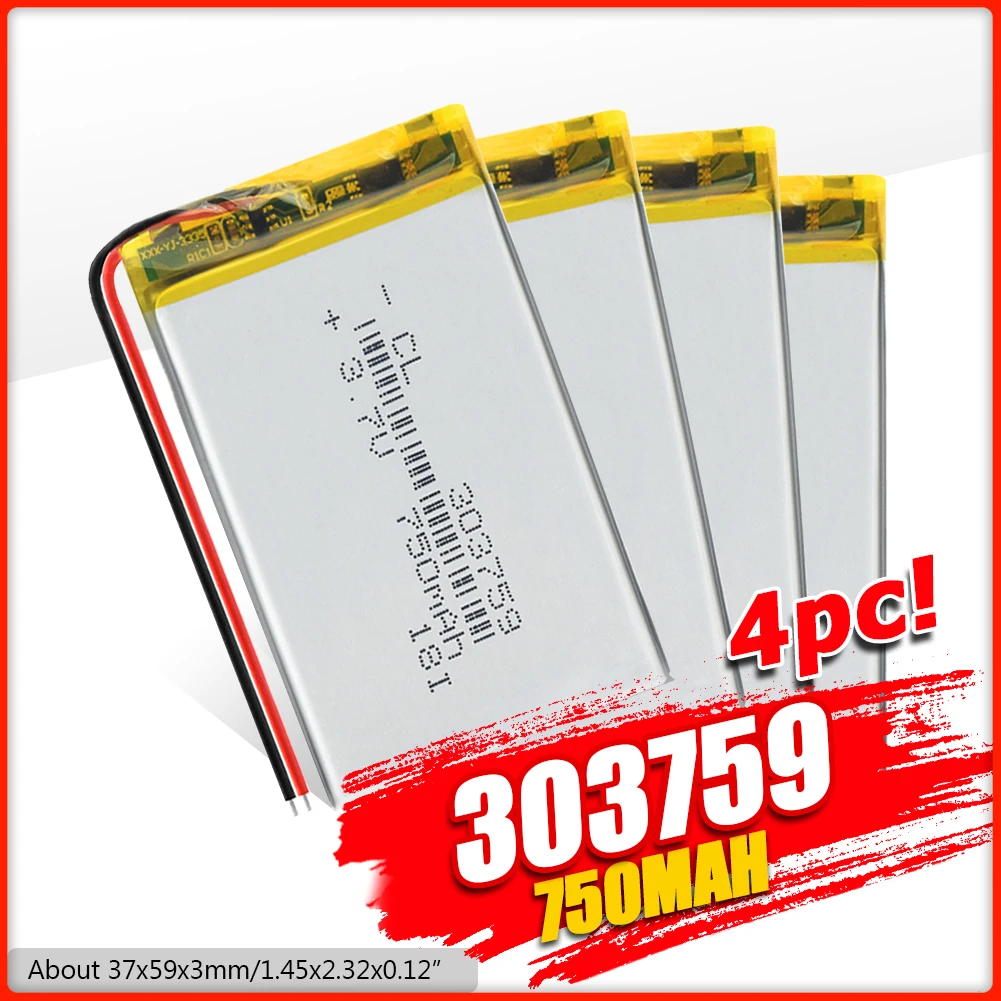 2/4 шт литий ионная полимерная батарея Li po MP3 MP4 GPS DVD DVR MID 3 7 v 303759 750mAh перезаряжаемые