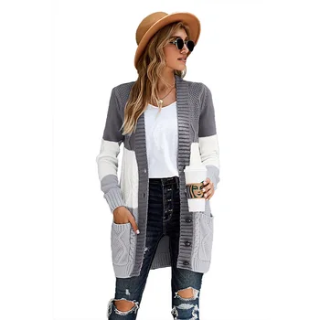 

Long Cardigan Women Warm Sweater Autumn Winter Long Sleeve Knitted Solid Color Ribbed Jacket Loose Ladies Clothes