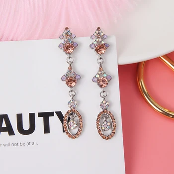 

2019 Fashion Korean Geometric Rhinestone Dangle Earrings Personality Long Crystal Earrings Elegant for Women Jewelry Accessories