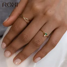 ROXI кольца из стерлингового серебра 925 для Для женщин лошадиный глаз зеленый камень свадебные кольца минималистский Тонкий изящный Кристалл ювелирные изделия на безымянный палец