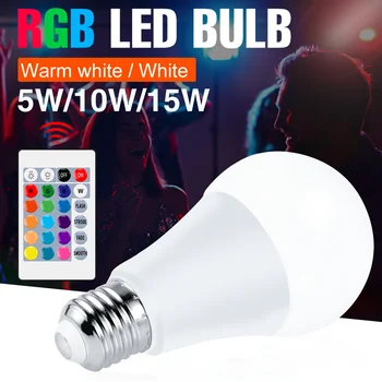 

RGBW Lamp RGB Bulb LED Remote Dimmable Smart E27 Light Bulb RGBWW Ampoule LED Changeable Colorful Party Bar Lights 5W 10W 15W