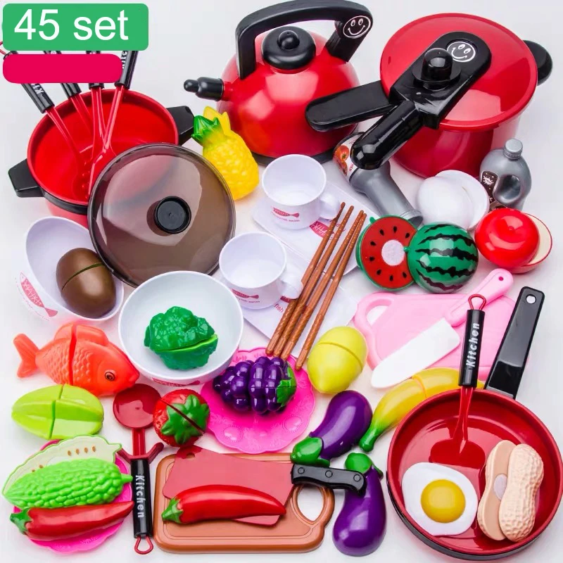 45 set Кухонные игры кухонный гарнитур игрушечный для девочек Дети ролевые игры миниатюрная еда Дети Кухня Мини пищевой контейнер сковородки чайник Набор инструментов - Цвет: 45 set