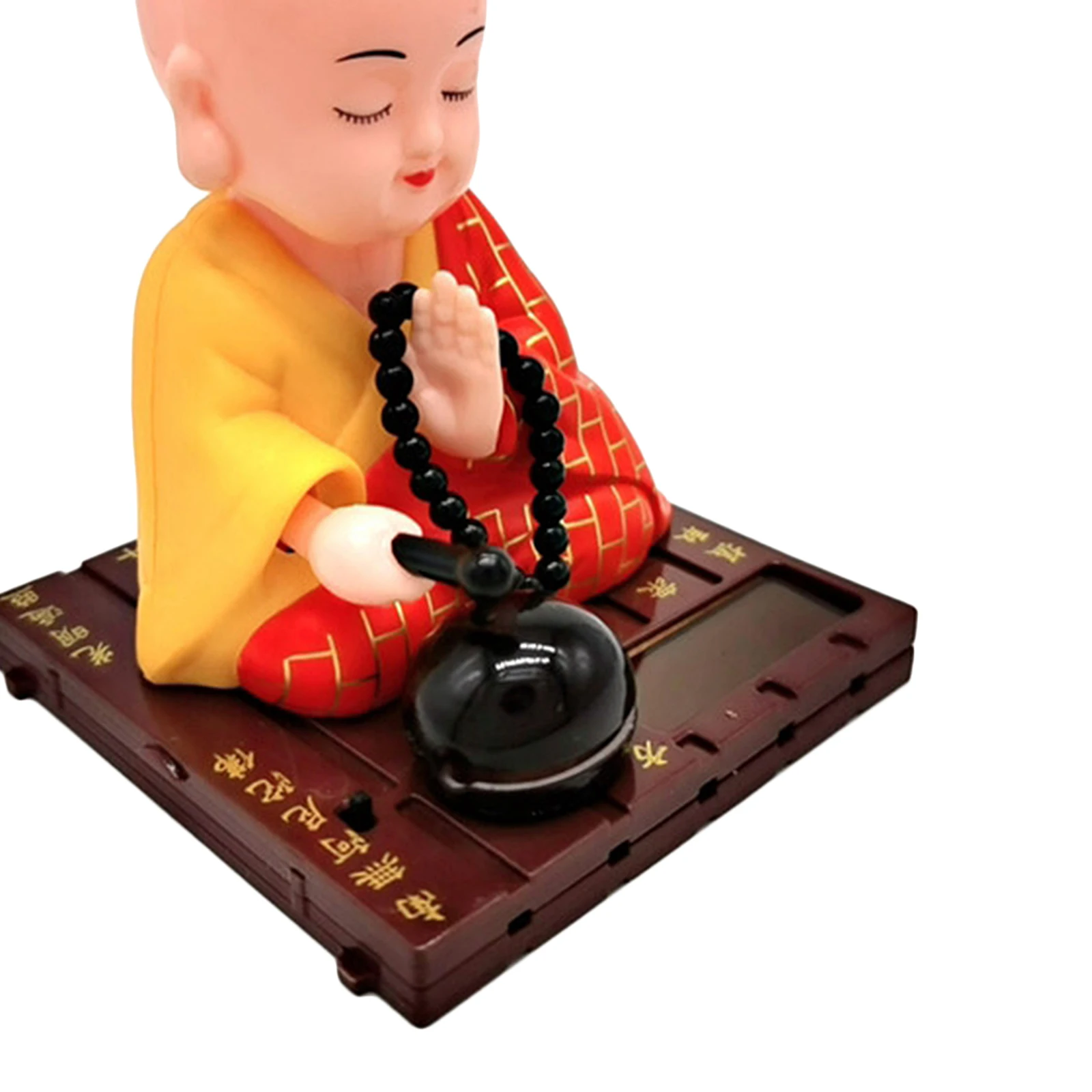 Solar Power Dancing Toy Buddhist Monk Nodding Head Toy Car Decoration Yellow
