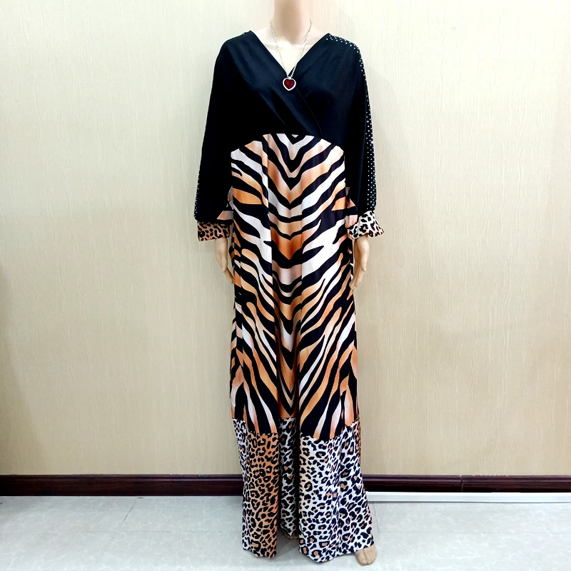 

2019 Latest Design African Dashiki Dresses Diamond Tiger Pattern & Leopard Pattern Print Black Dresses For women