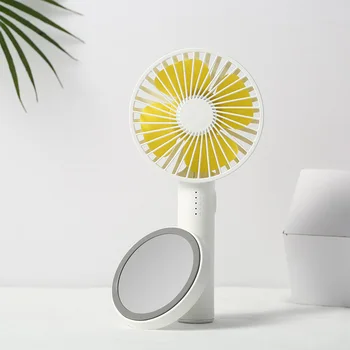 

2000mAh battery Rechargeable Handheld Fan 5 Gears Natural Wind Noiseless USB Mini Fans Outdoors Air Cooling with Mirror Base