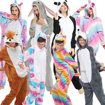 

Kugurumi Unicorn Pajamas Adults Animal Stitch Onesies For Women Pyjamas Suit Cartoon Winter Unicornio Nightie Children Sleepwear