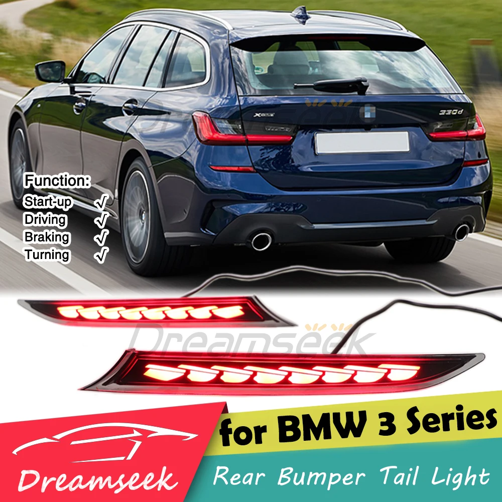 

Светодиодный отражатель для заднего бамперсветильник BMW 3 серии G20 G28 2019 2020 2021, Тормозная лампа для вождения с динамическим поворотным сигналом и дымом