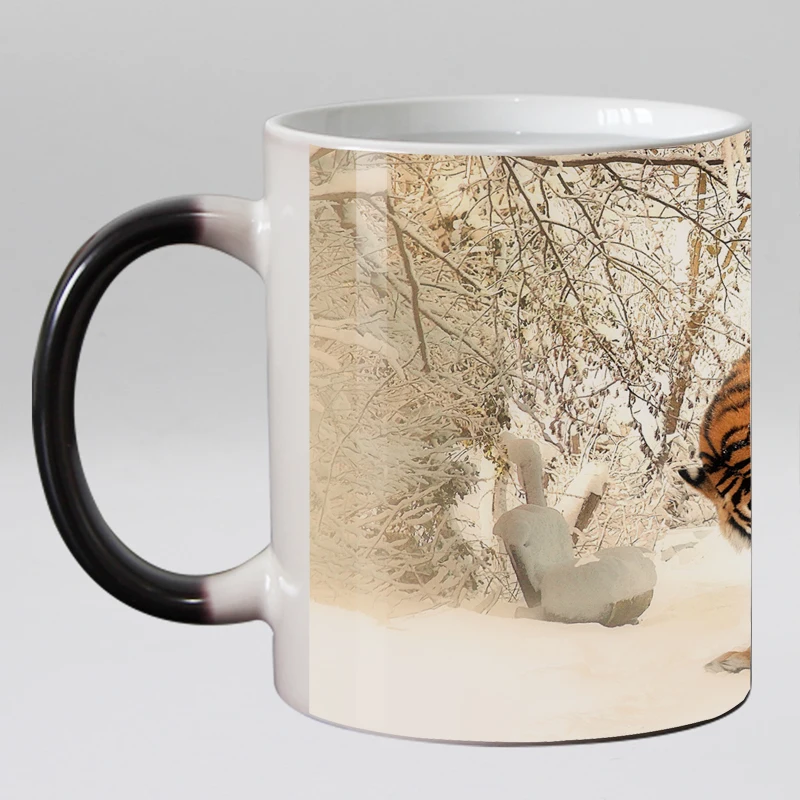 Funny novelty Animal Tiger Ceramic Color Changing Coffee Mug heat Sensitive Magic Tea Cup Mugs super gift