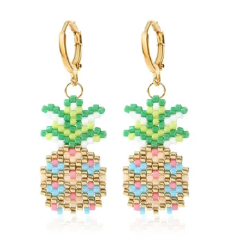 

2020 Oorbellen Brincos Hand-woven Pineapple Earrings Beaded Fruit Geometric Drop Statement Earring Fashion Party Jewelry Girl