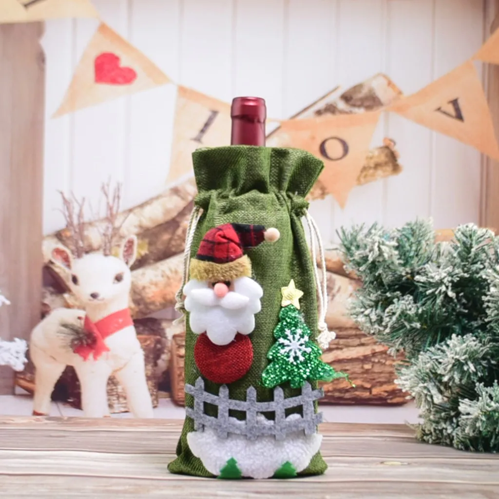 Рождественская крышка для бутылки с красным вином рождественское платье тканая сумка Чехлы для пивной бутылки подарок на год упаковка вечерние украшения для барного стола