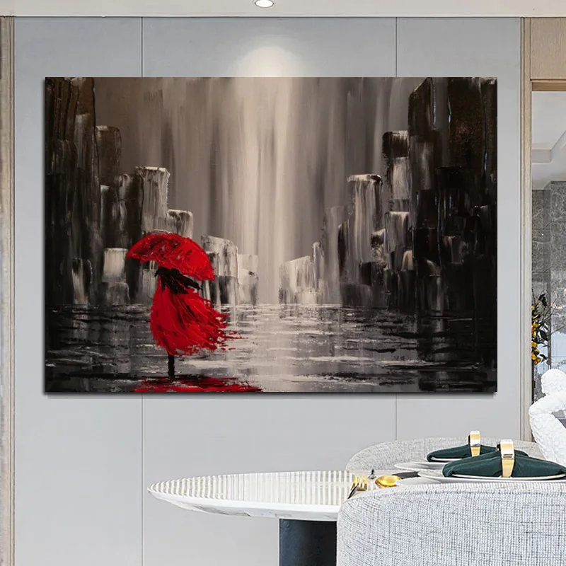 Modern Abstract Canvas Painting Landscape Posters and Prints Umbrella Rain Wall Art Pictures for Living Room Home Decor Cuadros