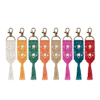 

Wood Beaded Hand-woven Key Chains for Women Bohemia Style Fashion Handbag Pendants Key Chain Macrame Fashion Accessories Gifts