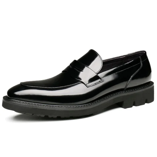 Black Loafers Fashion Round Toe Slip on Man Casual Comfortable Shoes Patent Leather Office Loafers Handmade Men's Formal Dress Flats JS367 - Цвет: Black Loafers