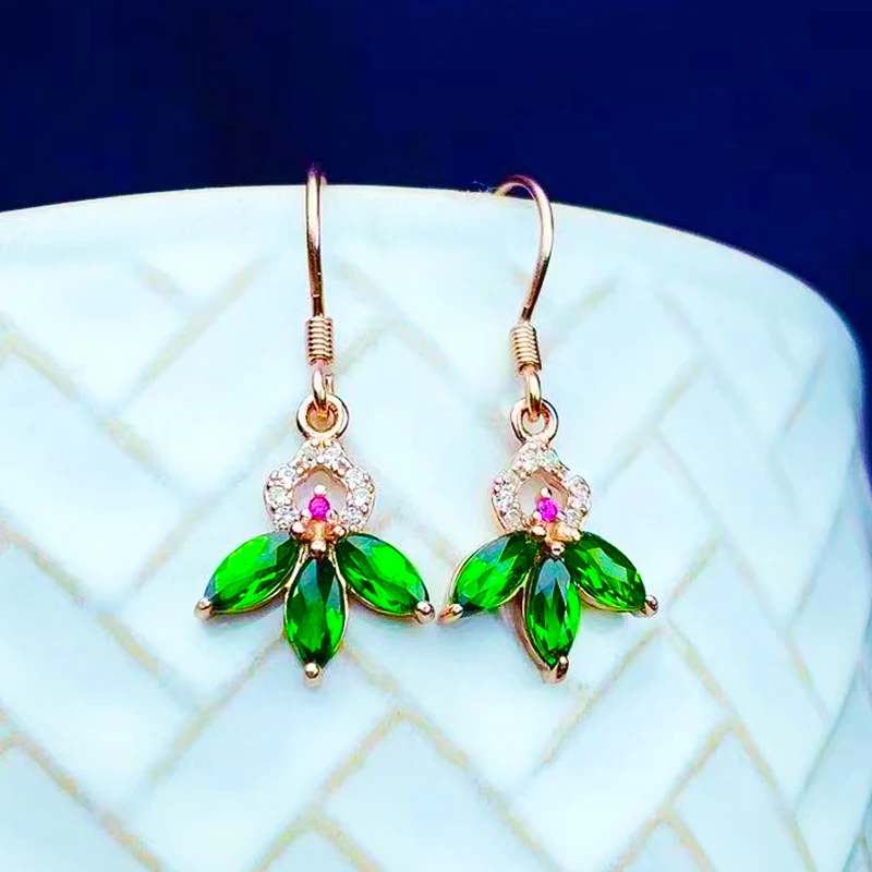 

CoLife Jewelry Simple 925 Silver Diopside Drop Earrings 3mm*6mm Natural Diopside Eardrop 925 Silver Disopside Jewelry