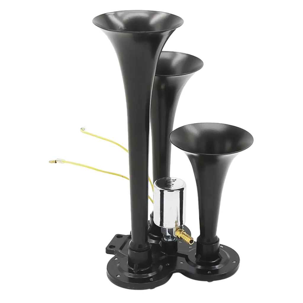 12V Premium Quality Triple Trumpet Air Horn with Electric Solenoid Loud 150db for Car Truck Boat SUV Train - Black
