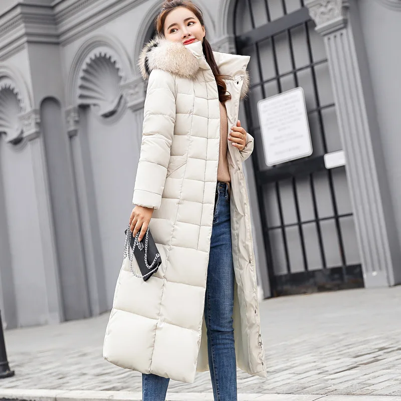 

Photo Shoot 2019 New Style Fall And Winter Clothes down Jacket Women's Korean-style Elegant Slim Fit Long Cotton Coat Large Fur