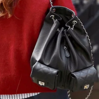 

Luxury Women Bags Designer Backpack School Backpacks With Multi-pockets Drawstring Leather Chain Plaid Backpacks Dropshipping