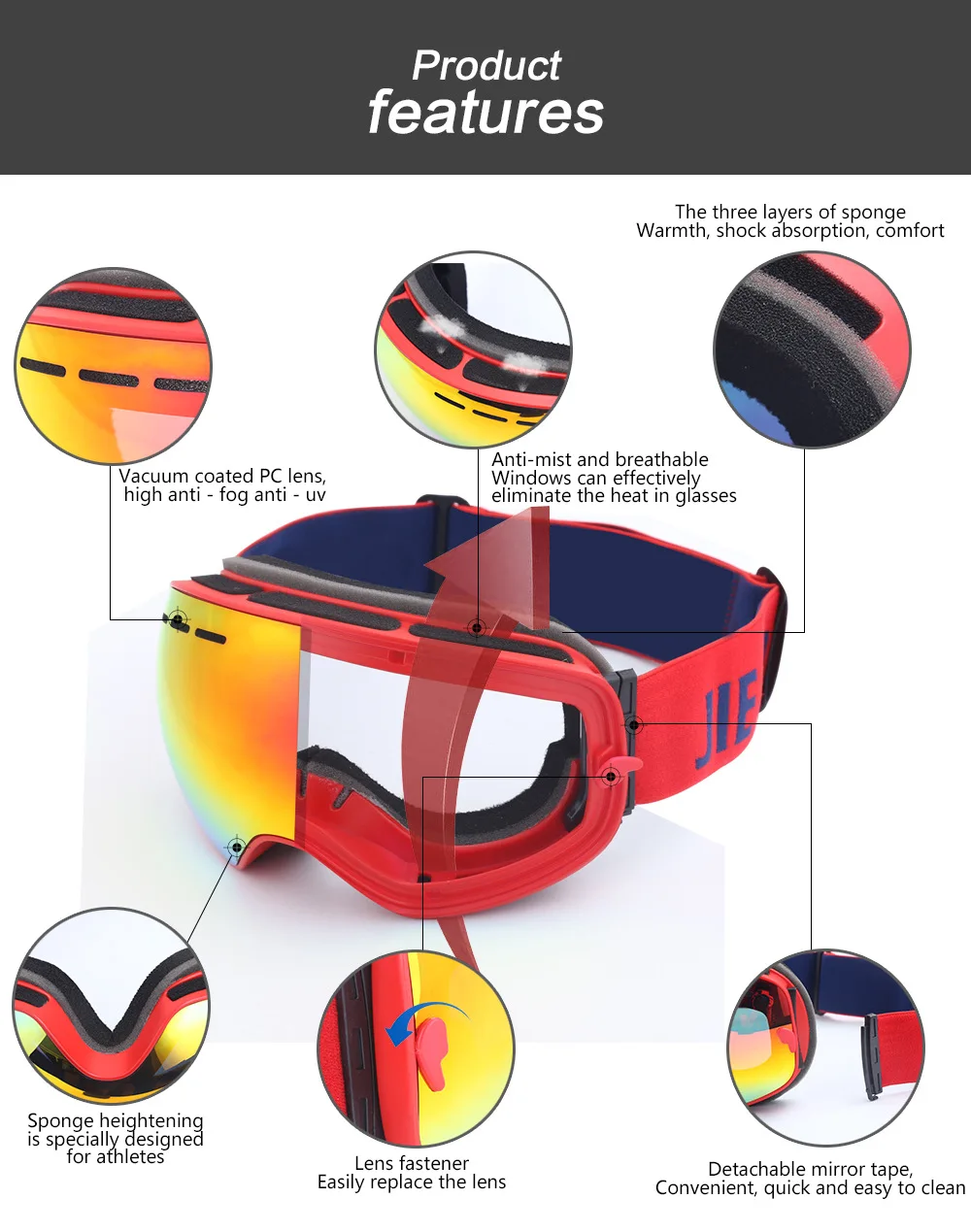 Классический двойной слой анти-туман HD очки для катания на лыжах и анти-песок для снежной погоды