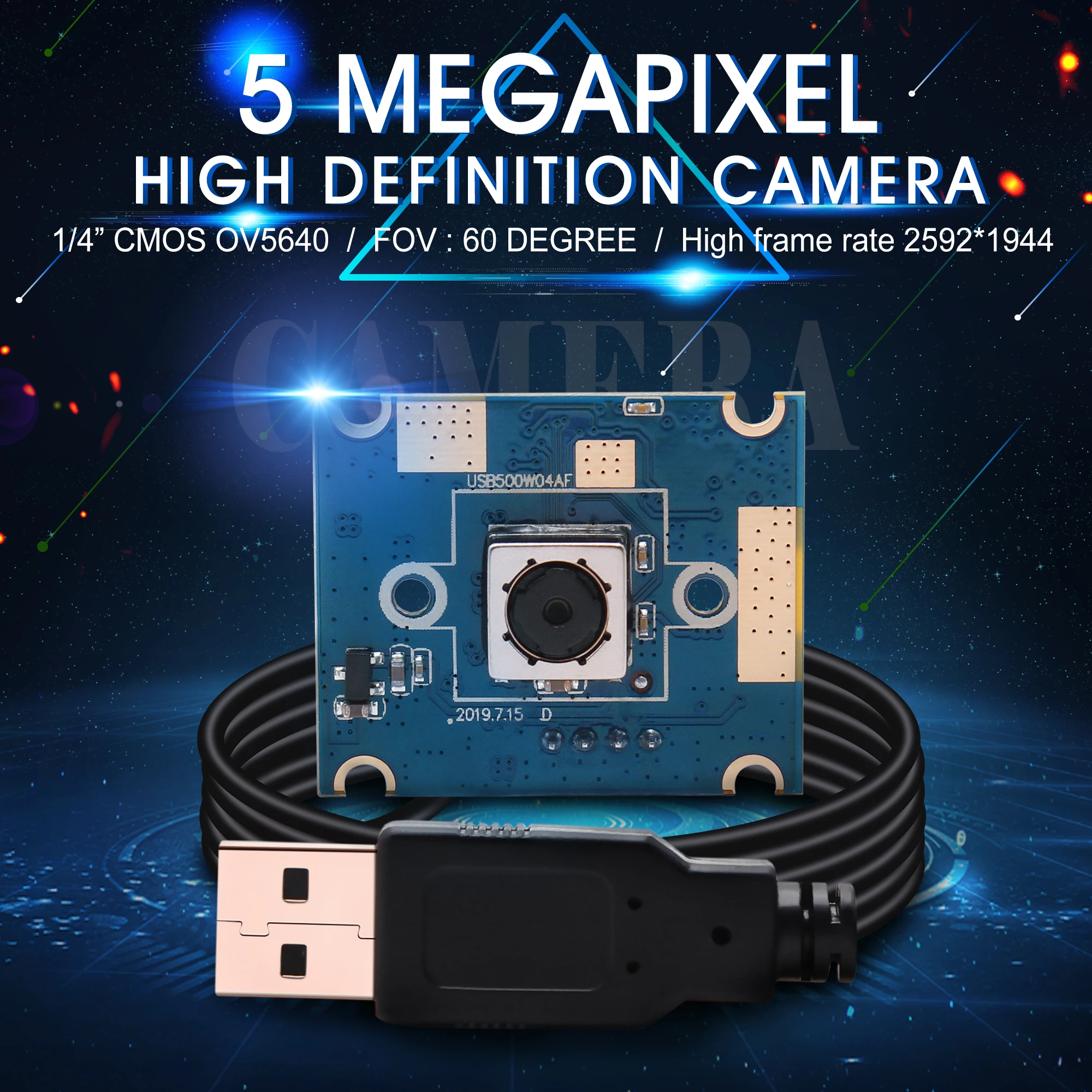 Модуль микро камеры 5 Мп 2592X1944 MJPEG и YUY2 Mini 30x30 мм с автофокусом OV5640 oem usb 60 градусным HD