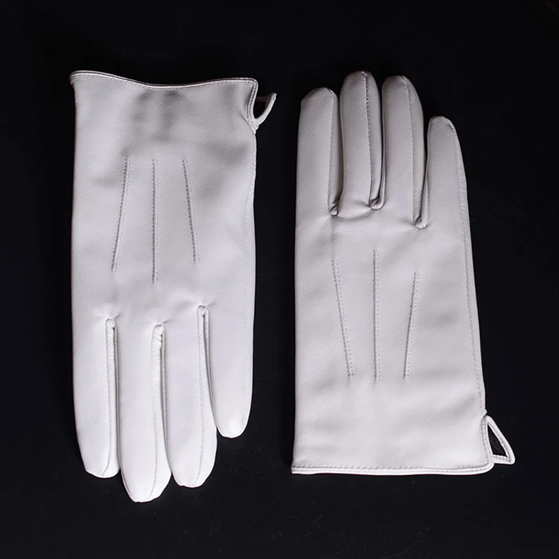 White Gloves For Men Male Genuine Leather Lined Warm Velvet Etiquette Luvas  Hombre Stage Activities Performance Guantes Homme - AliExpress 200000297