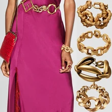 Girlgo новейший ZA панк Макси-браслет для женщин Золотой ремешок браслет цепочка для невесты элегантные высококачественные очаровательные вечерние ювелирные изделия