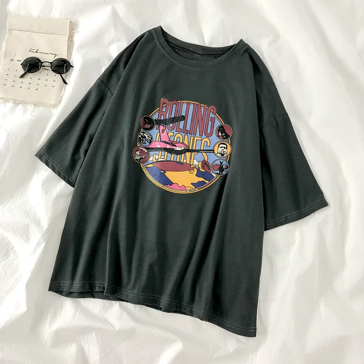 Harajuku Boyfriend Style Short Set Women Casual Short Sleeve Loose Overszie T-shirt + High Waist Wide Leg Short Matching Set