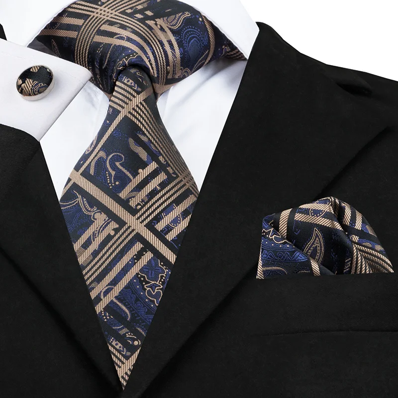 SN-1714 клетчатые Цветочные Галстуки для мужчин формальный свадебный галстук набор для костюма стильный галстук квадратный носовой платок Запонки Галстуки - Цвет: SN-1714