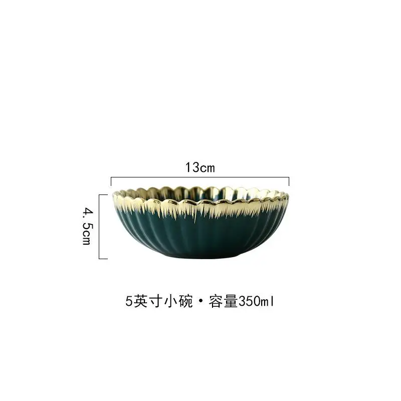 Plate Ceramic Gilt Chrysanthemum Dish European Bowl Creative Retro Dark Green Tableware Home Steak Plate Soup Bowl Salad Bowl - Цвет: D